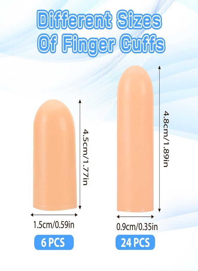 Matwsec 30 Pcs Gel Finger Cots, Silicone Finger Protectors, Reusable Finger Covers Soft Thumb Sleeve High Elastic Fingertip Bandages for Cracked Skin Blisters Calluses (Skin Color, 24 Pcs Large + 6 Pcs Small) - Image 2